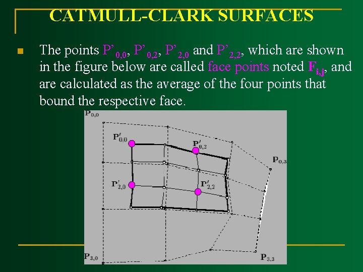 CATMULL CLARK SURFACES n The points P’ 0, 0, P’ 0, 2, P’ 2,