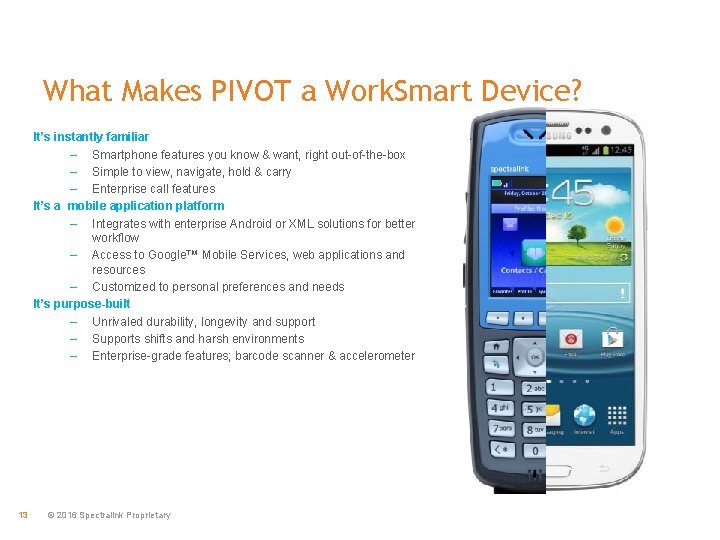 What Makes PIVOT a Work. Smart Device? It’s instantly familiar – Smartphone features you