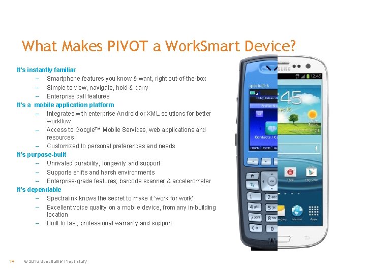 What Makes PIVOT a Work. Smart Device? It’s instantly familiar – Smartphone features you