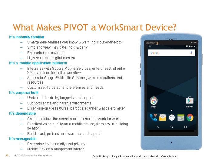 What Makes PIVOT a Work. Smart Device? It’s instantly familiar – Smartphone features you