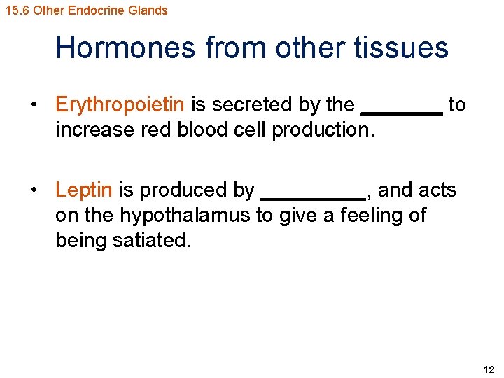 15. 6 Other Endocrine Glands Hormones from other tissues • Erythropoietin is secreted by