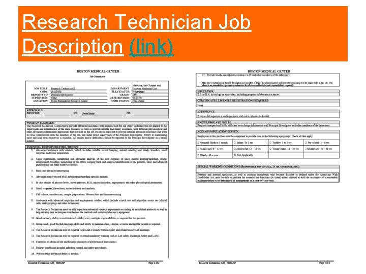 Research Technician Job Description (link) Research Technician Job Description (link)