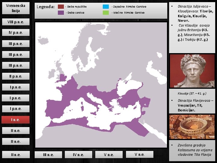 Vremenska linija Legenda: - Doba republike - Zapadno Rimsko Carstvo - Doba carstva -