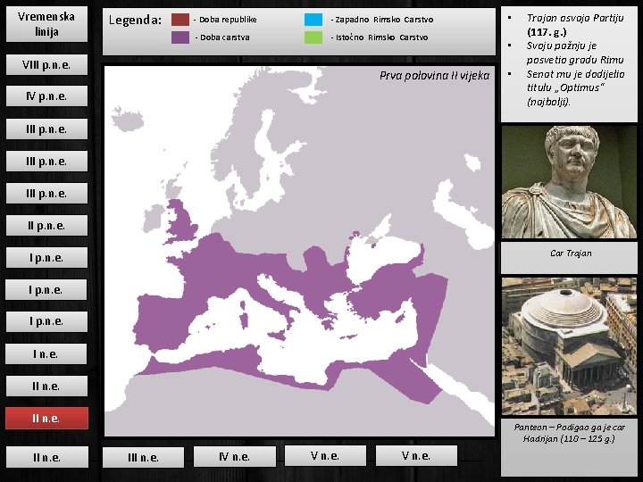 Vremenska linija Legenda: - Doba republike - Zapadno Rimsko Carstvo - Doba carstva -