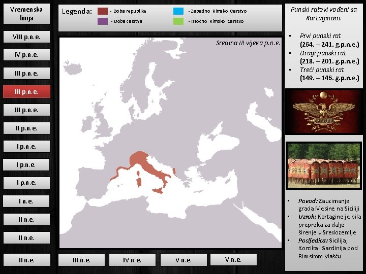 Vremenska linija Legenda: - Doba republike - Zapadno Rimsko Carstvo - Doba carstva -