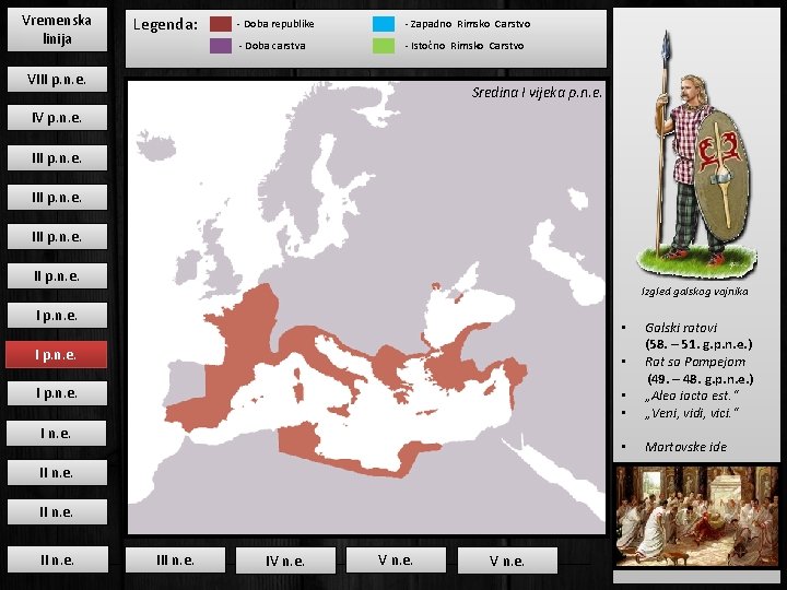 Vremenska linija Legenda: - Doba republike - Zapadno Rimsko Carstvo - Doba carstva -