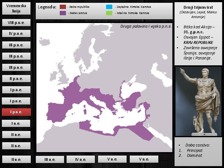 Vremenska linija Legenda: - Doba republike - Zapadno Rimsko Carstvo - Doba carstva -
