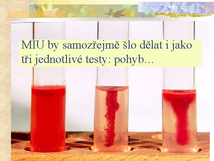 MIU by samozřejmě šlo dělat i jako tři jednotlivé testy: pohyb… 