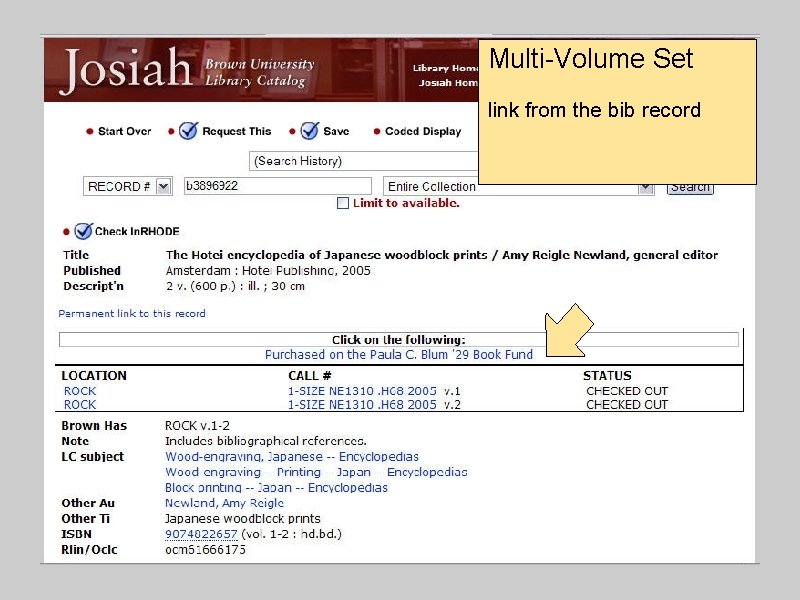 Multi-Volume Set link from the bib record • 856 • local field 935 