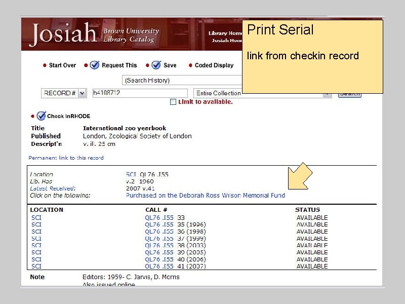 Print Serial link from checkin record • 856 • new field: e - bookplate