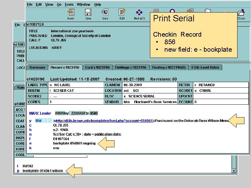 Print Serial Checkin Record • 856 • new field: e - bookplate 