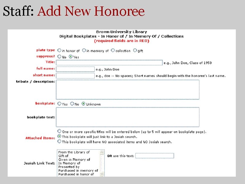 Staff: Add New Honoree 