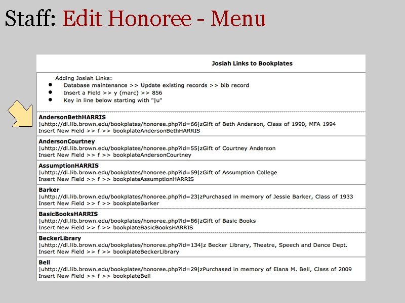 Staff: Edit Honoree - Menu 