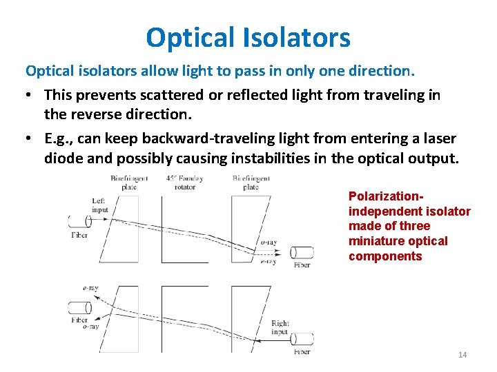 Optical Isolators Optical isolators allow light to pass in only one direction. • This