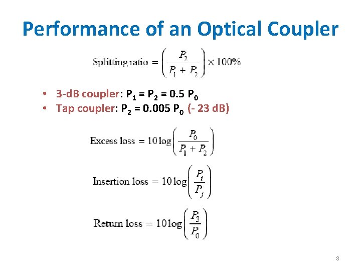Performance of an Optical Coupler • 3 -d. B coupler: P 1 = P