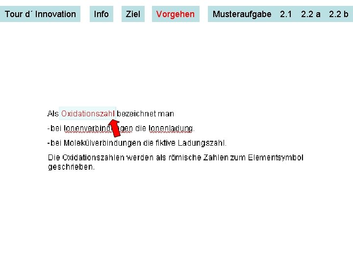 Tour d´ Innovation Info Ziel Vorgehen Musteraufgabe 2. 1 2. 2 a 2. 2