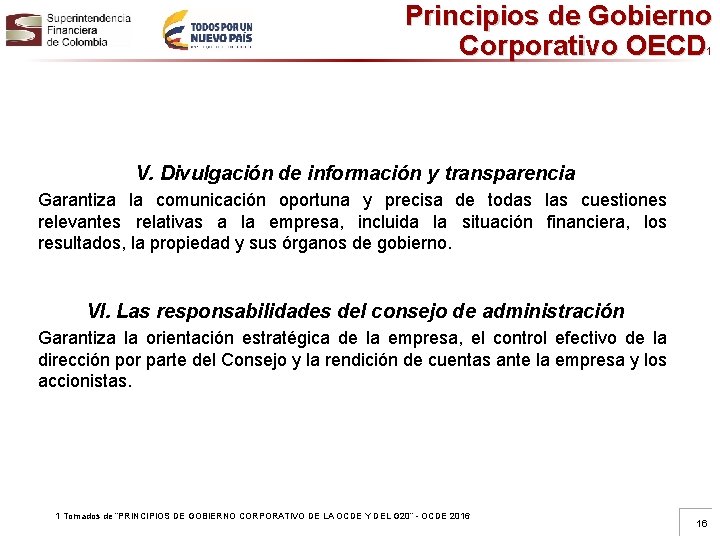 Principios de Gobierno Corporativo OECD 1 V. Divulgación de información y transparencia Garantiza la
