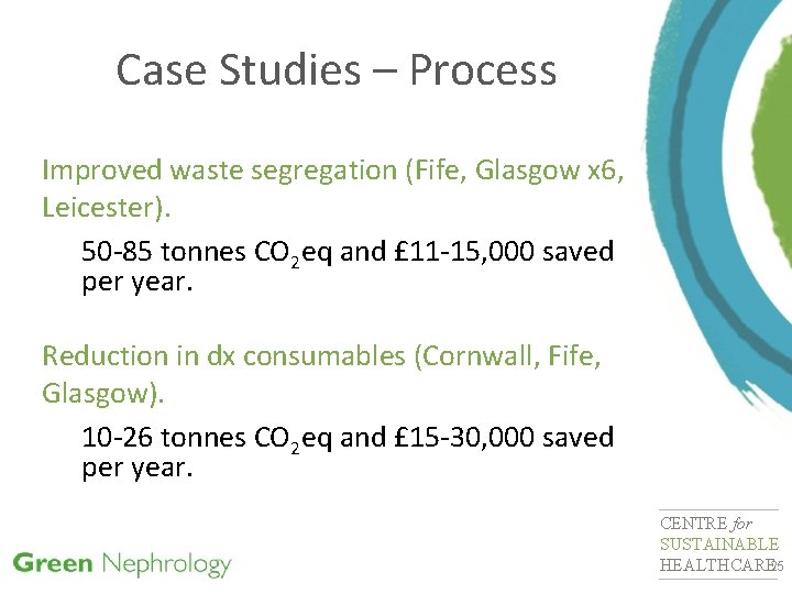 Case Studies – Process Improved waste segregation (Fife, Glasgow x 6, Leicester). 50 -85