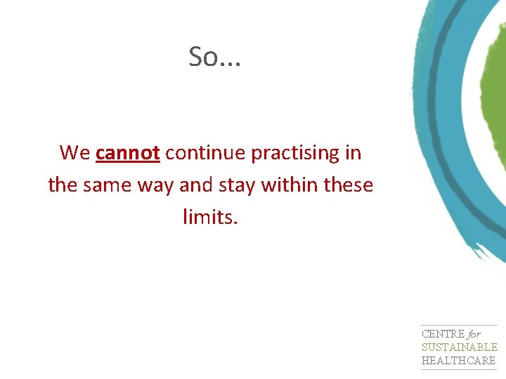 So. . . We cannot continue practising in the same way and stay within