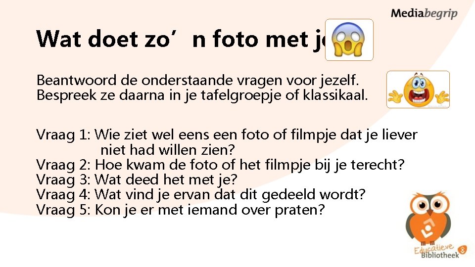 Wat doet zo’n foto met je? Beantwoord de onderstaande vragen voor jezelf. Bespreek ze