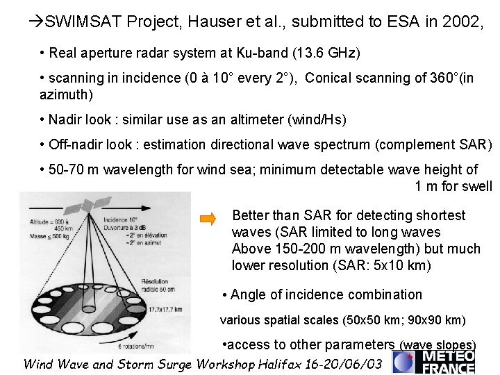  SWIMSAT Project, Hauser et al. , submitted to ESA in 2002, • Real