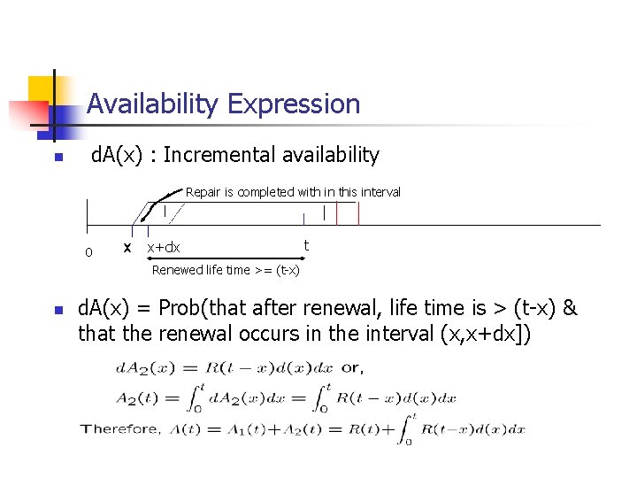 Availability Expression n d. A(x) : Incremental availability Repair is completed with in this