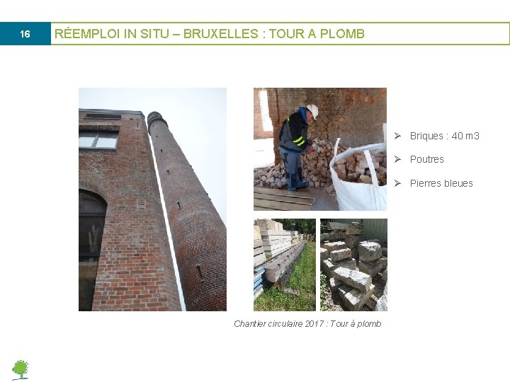 16 RÉEMPLOI IN SITU – BRUXELLES : TOUR A PLOMB Ø Briques : 40