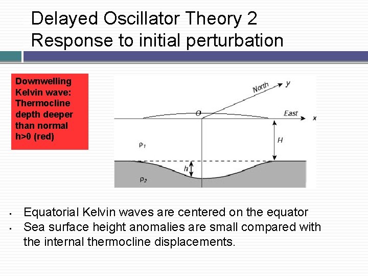 Delayed Oscillator Theory 2 �Response to initial perturbation � Downwelling Kelvin wave: Thermocline depth