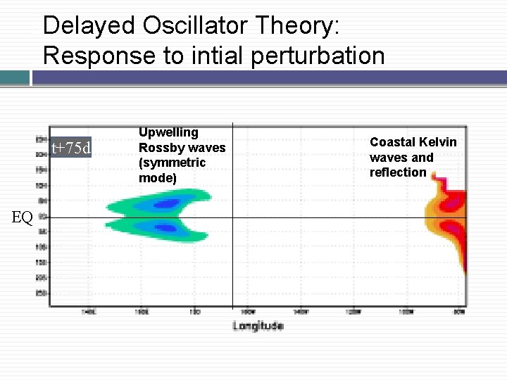 Delayed Oscillator Theory: �Response to intial perturbation � t+75 d EQ Upwelling Rossby waves
