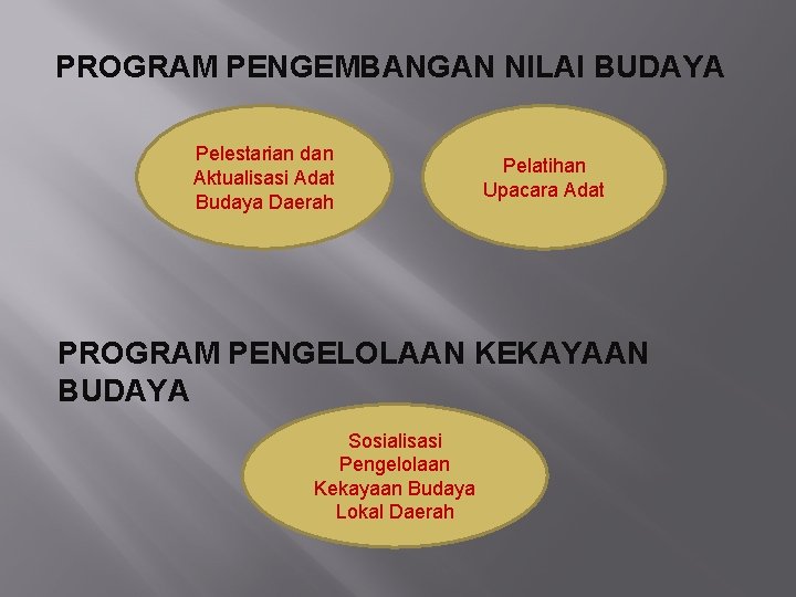 PROGRAM PENGEMBANGAN NILAI BUDAYA Pelestarian dan Aktualisasi Adat Budaya Daerah Pelatihan Upacara Adat PROGRAM