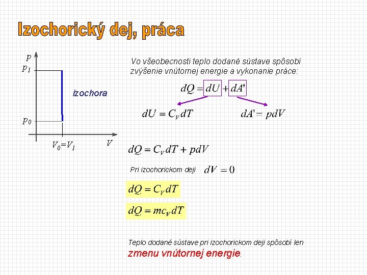 p p 1 Vo všeobecnosti teplo dodané sústave spôsobí zvýšenie vnútornej energie a vykonanie