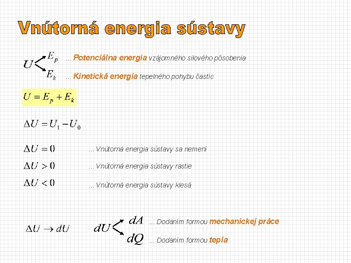 . . . Potenciálna energia vzájomného silového pôsobenia. . . Kinetická energia tepelného pohybu