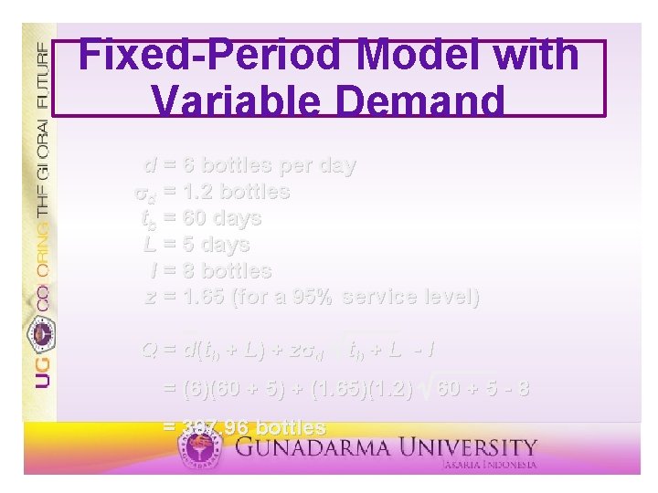 Fixed-Period Model with Variable Demand d = 6 bottles per day d = 1.