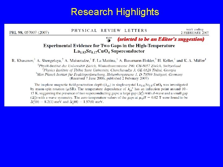 Research Highlights (selected to be an Editor’s suggestion) 