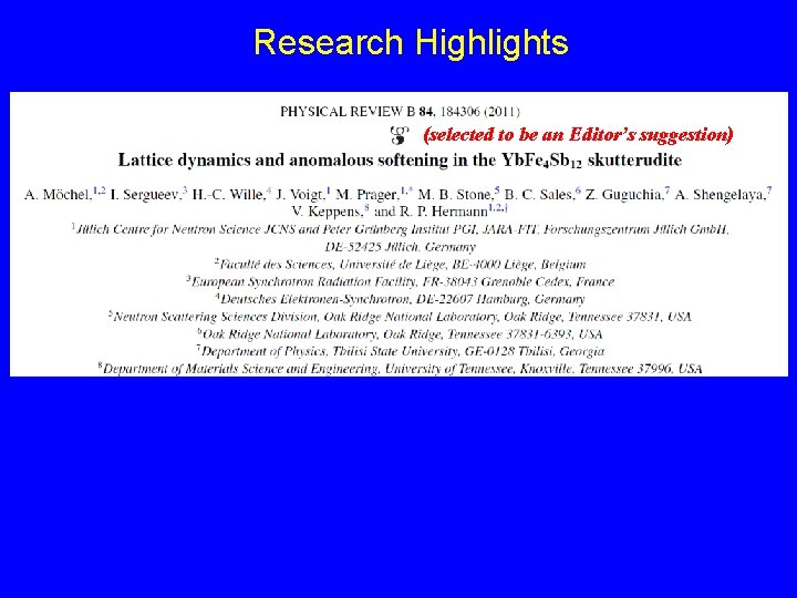 Research Highlights (selected to be an Editor’s suggestion) 