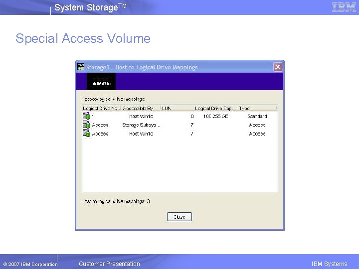 System Storage. TM Special Access Volume © 2007 IBM Corporation Customer Presentation IBM Systems