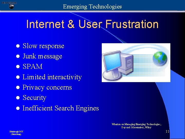 Emerging Technologies Internet & User Frustration l l l l Slow response Junk message
