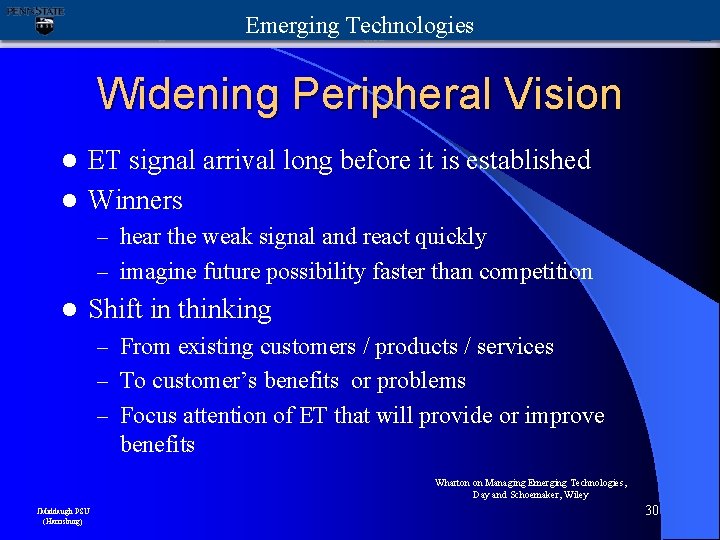 Emerging Technologies Widening Peripheral Vision ET signal arrival long before it is established l