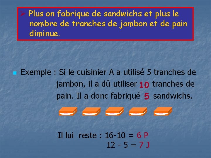 Ø Plus on fabrique de sandwichs et plus le nombre de tranches de jambon