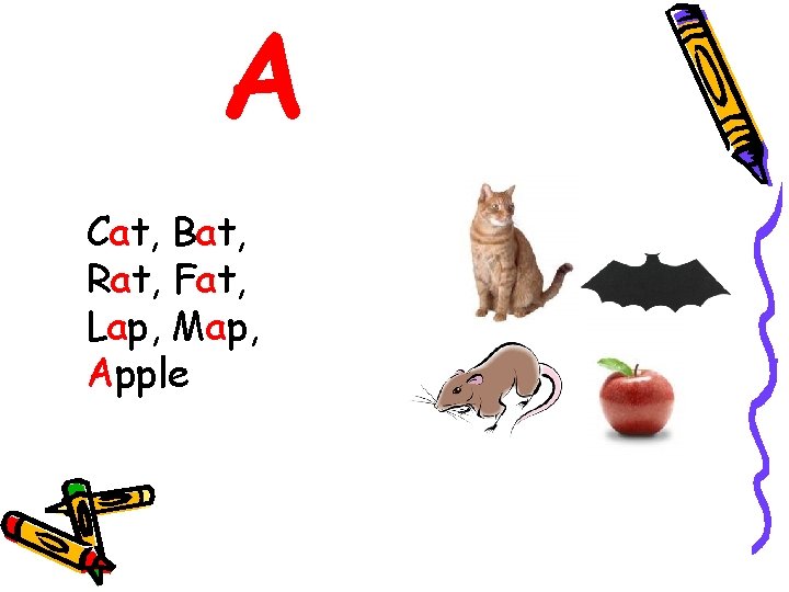 A Cat, Bat, Rat, Fat, Lap, Map, Apple 