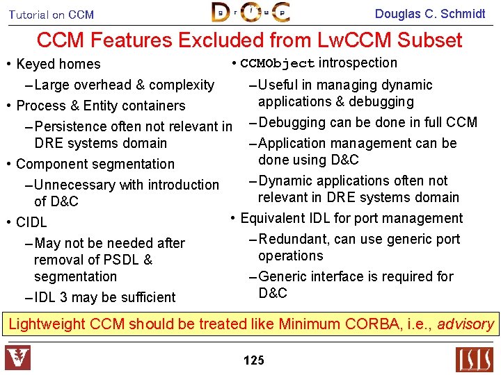 Douglas C. Schmidt Tutorial on CCM Features Excluded from Lw. CCM Subset • CCMObject