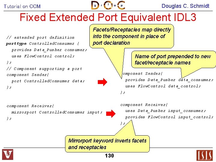 Douglas C. Schmidt Tutorial on CCM Fixed Extended Port Equivalent IDL 3 // extended