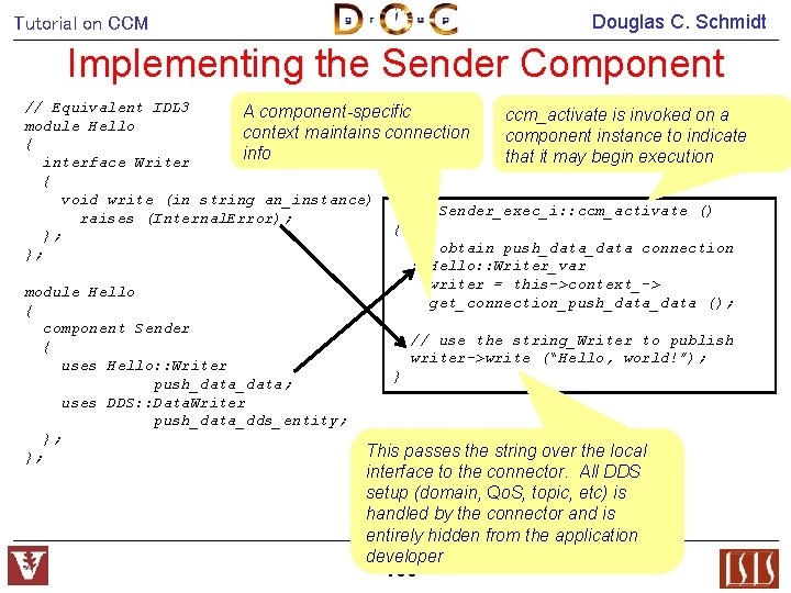 Douglas C. Schmidt Tutorial on CCM Implementing the Sender Component // Equivalent IDL 3