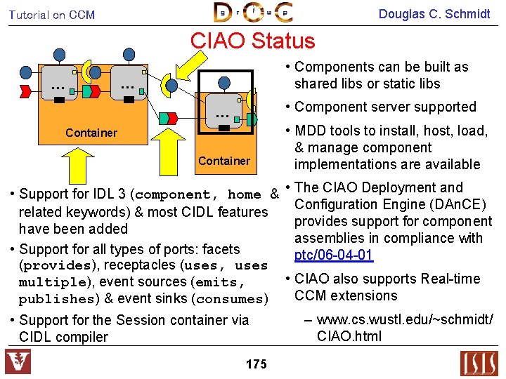 Douglas C. Schmidt Tutorial on CCM CIAO Status … • Components can be built