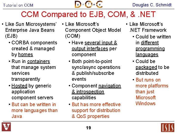 Douglas C. Schmidt Tutorial on CCM Compared to EJB, COM, &. NET • Like
