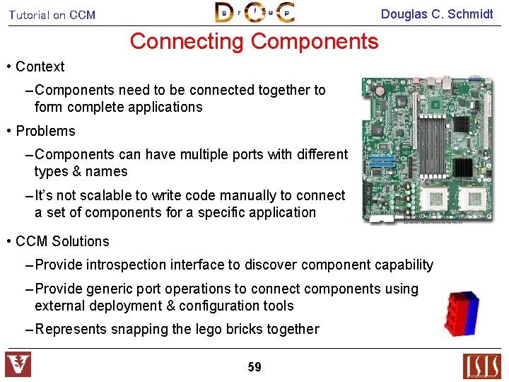 Douglas C. Schmidt Tutorial on CCM Connecting Components • Context – Components need to