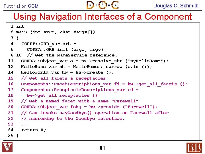 Douglas C. Schmidt Tutorial on CCM Using Navigation Interfaces of a Component 1 int