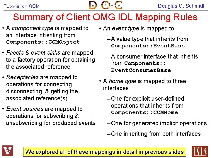 Tutorial on CCM Douglas C. Schmidt Summary of Client OMG IDL Mapping Rules •