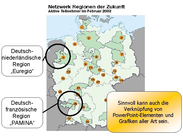 Deutschniederländische Region „Euregio“ Man kann Grafiken auch mit Power. Point-Elementen verbinden Deutschfranzösische Region „PAMINA“