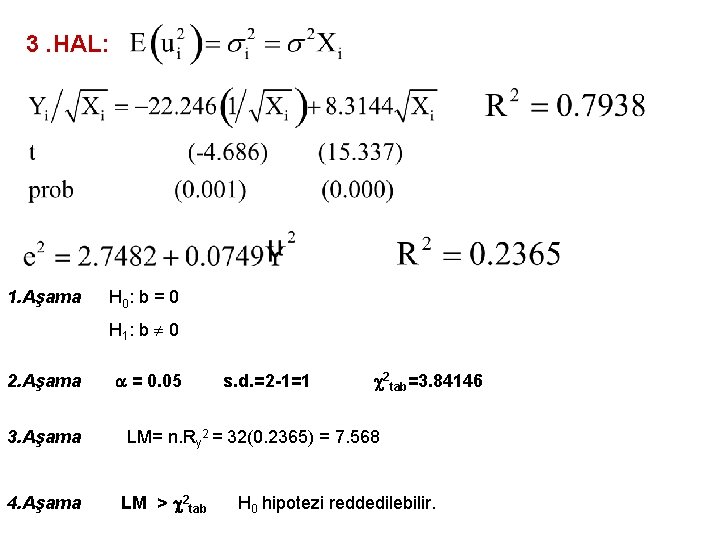 3. HAL: 1. Aşama H 0 : b = 0 H 1 : b